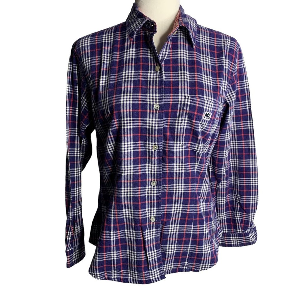 Vintage McGregor Button Up Shirt M Blue Plaid Long Sleeves Pocket Collared